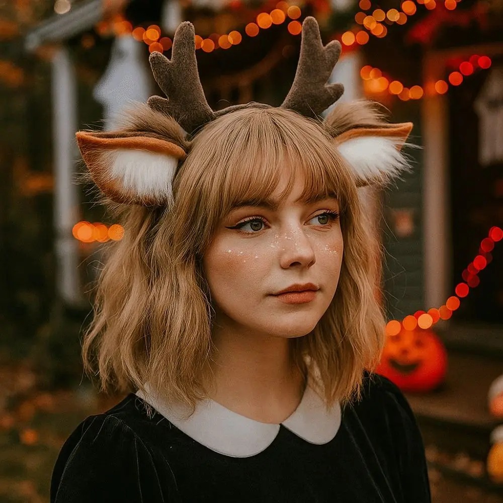 Reindeer Antlers Headband - 푹신한 사슴 귀 루돌프 뿔 머리띠