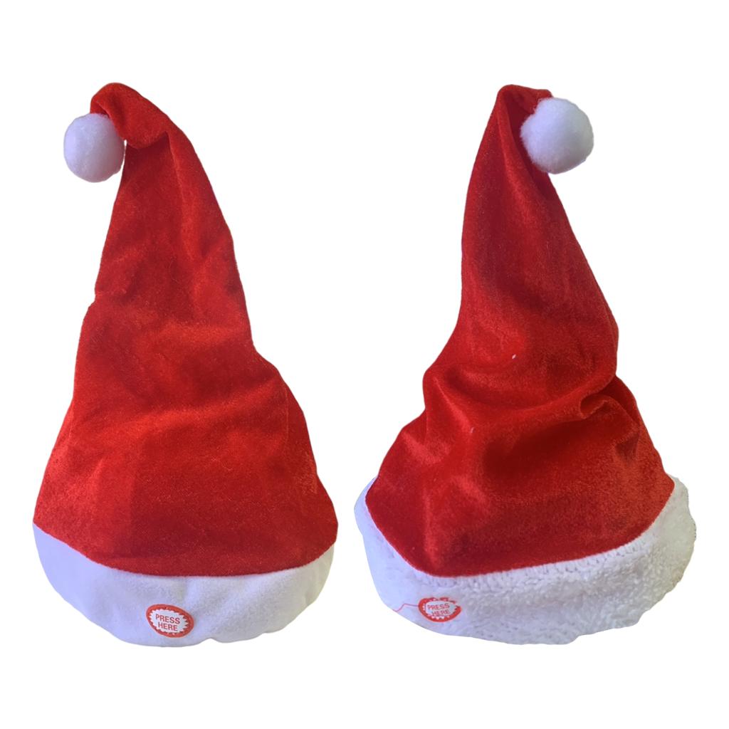 Santa Hat Plush - 성인용 노래 춤추는 산타 모자 장식,