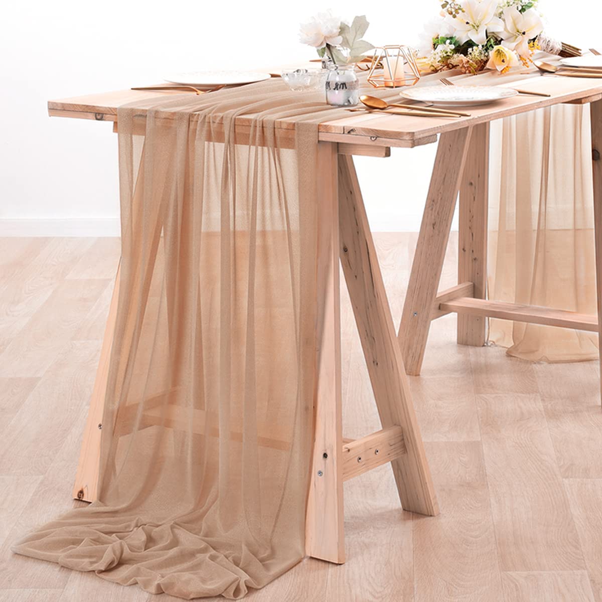 Christmas Table Runner - 시폰 테이블 러너 누드 쉬어 패브릭