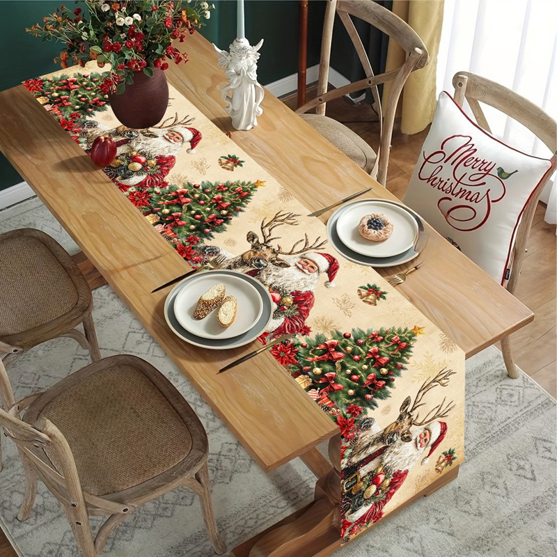Christmas Table Runner - 빈티지 크리스마스 테이블 러너 레트로 산타클로스