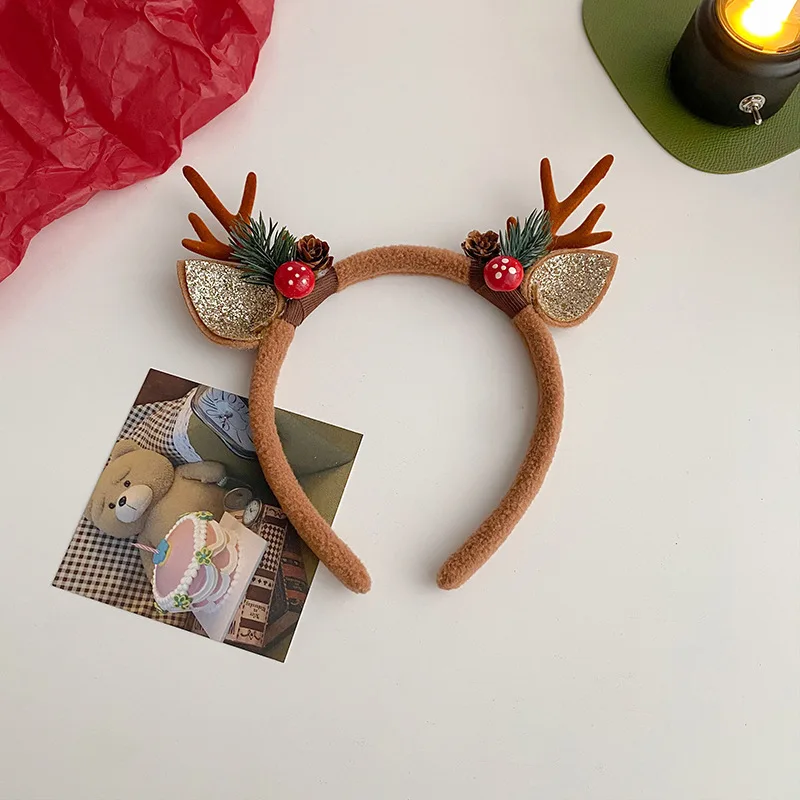 Reindeer Antlers Headband - 크리스마스 머리띠 순록 뿔 경적 꽃