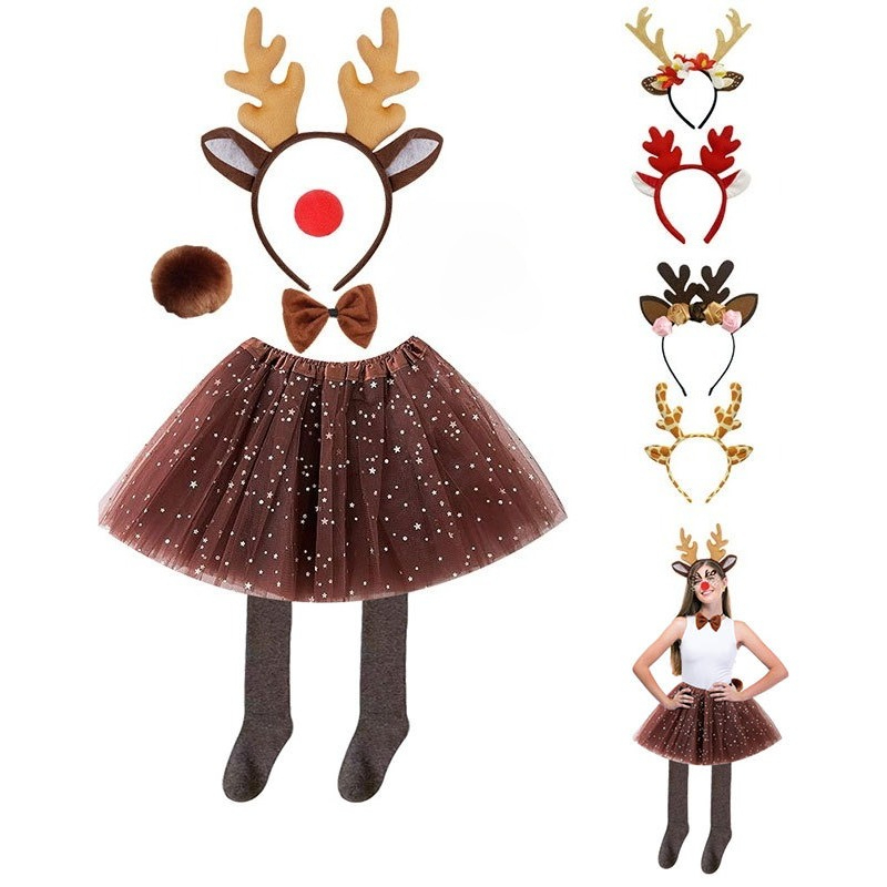 할로윈 크리스마스 동물 의상 파티를 위한 순록 의상 세 - Reindeer Antlers Headband 리뷰 및 가격