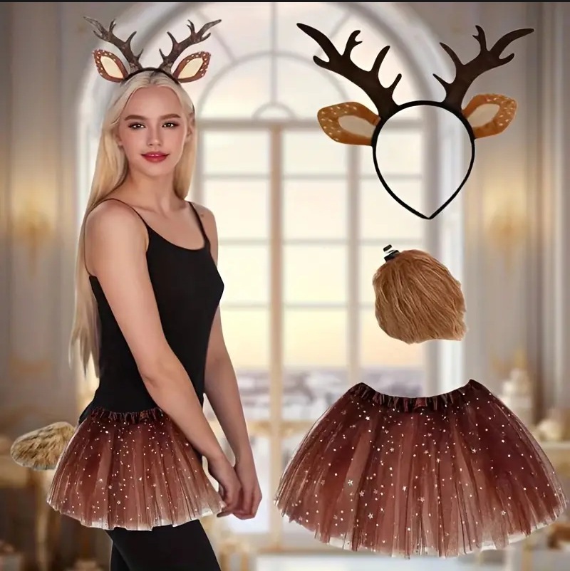 할로윈 크리스마스 동물 의상 파티를 위한 순록 의상 세 - Reindeer Antlers Headband 리뷰 및 가격