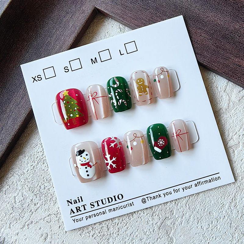 10개 크리스마스 반수제 프레스온 네일, 귀여운 소녀  - Christmas Tree Artificial 리뷰 및 가격
