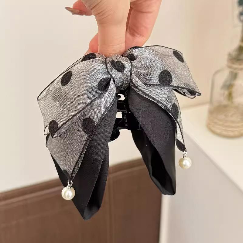 여성용 우아한 그레이 물방울 무늬 리본 헤어핀, 고급스 - Ribbon Bow Gift 리뷰 및 가격