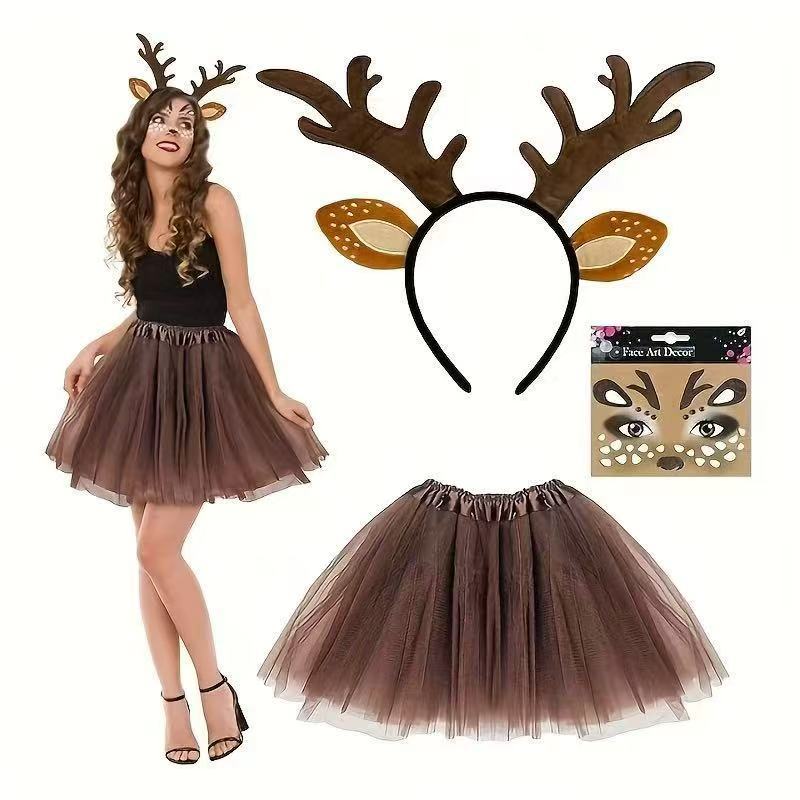 순록 의상 세트 뿔 머리띠와 꼬리 갈색 튤 튀튀 스커트 - Reindeer Antlers Headband 리뷰 및 가격