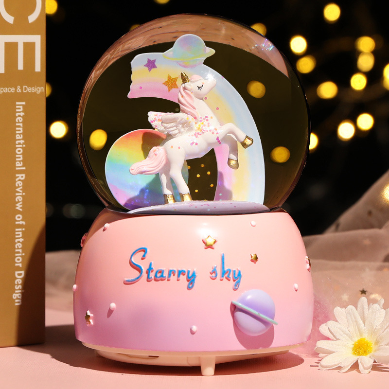 새로운 크리스탈 공 뮤직 박스 소녀 하트 유니콘 빛나는 - Snow Globe Musical 리뷰 및 가격